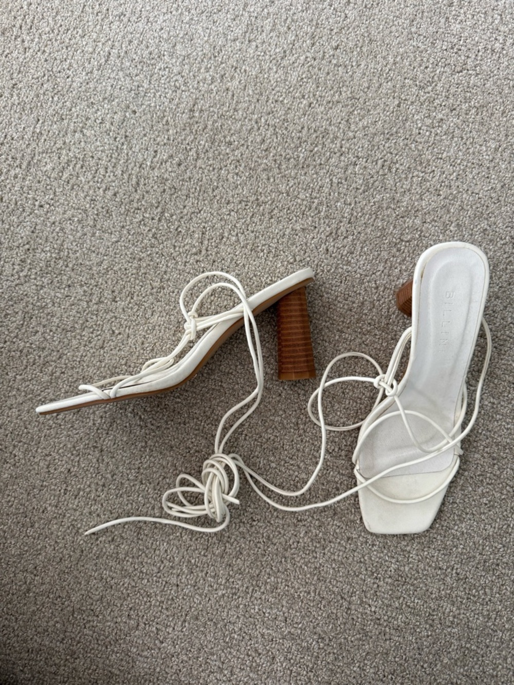 Bellini White Lace-Up Block Heel Sandals